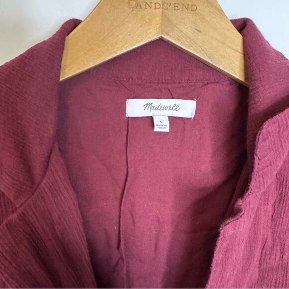 Madewell Crinkle Cotton Button Front Midi Dress Collared Cabernet Red Size 0 - Picture 3 of 6